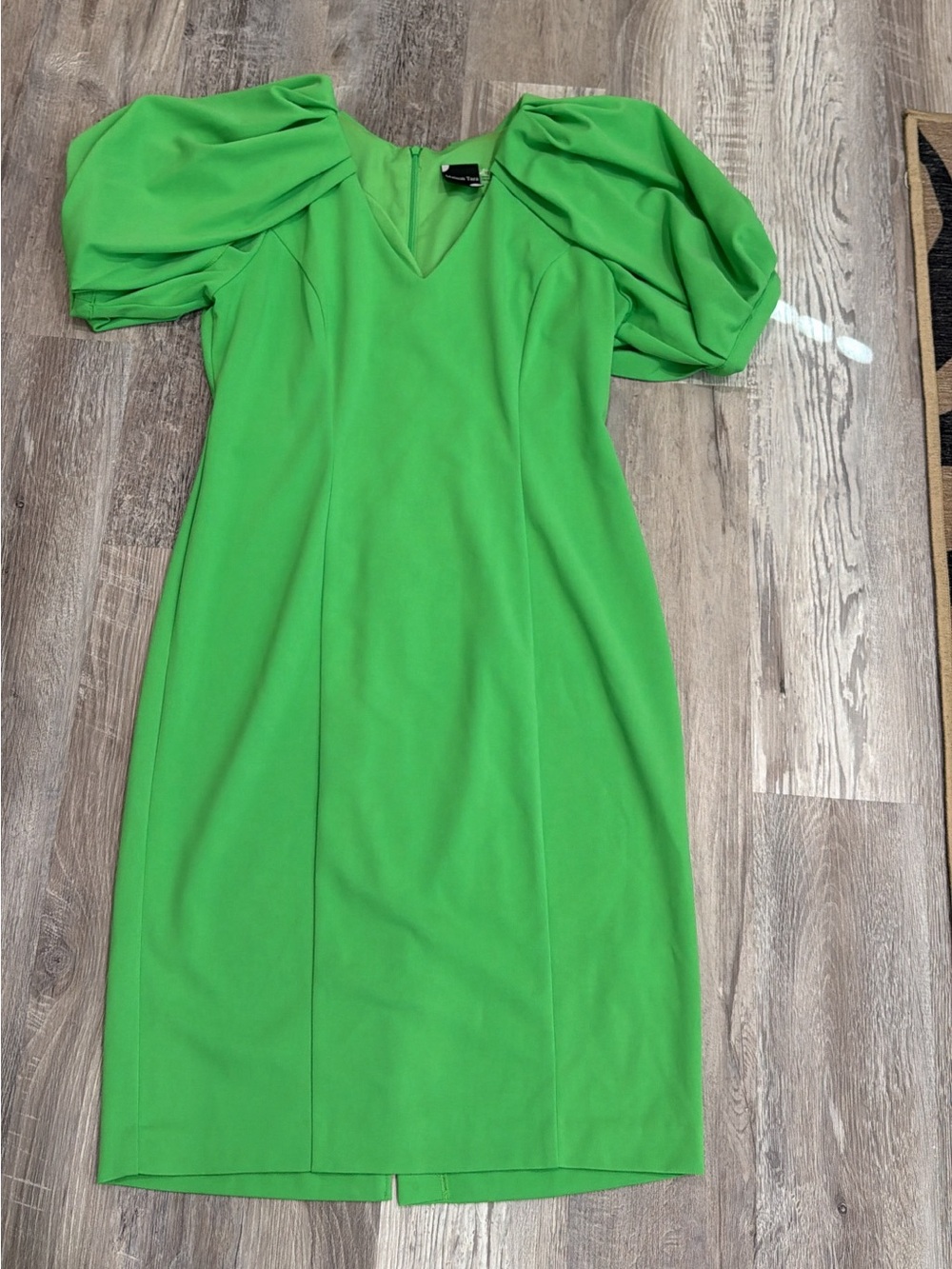 Maison Tara Lime Green Puff-Sleeve Midi Dress